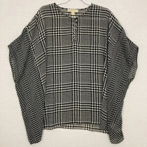 Michael Michael Kors Black White Houndstooth Lightweight Flowy Poncho Top L/XL